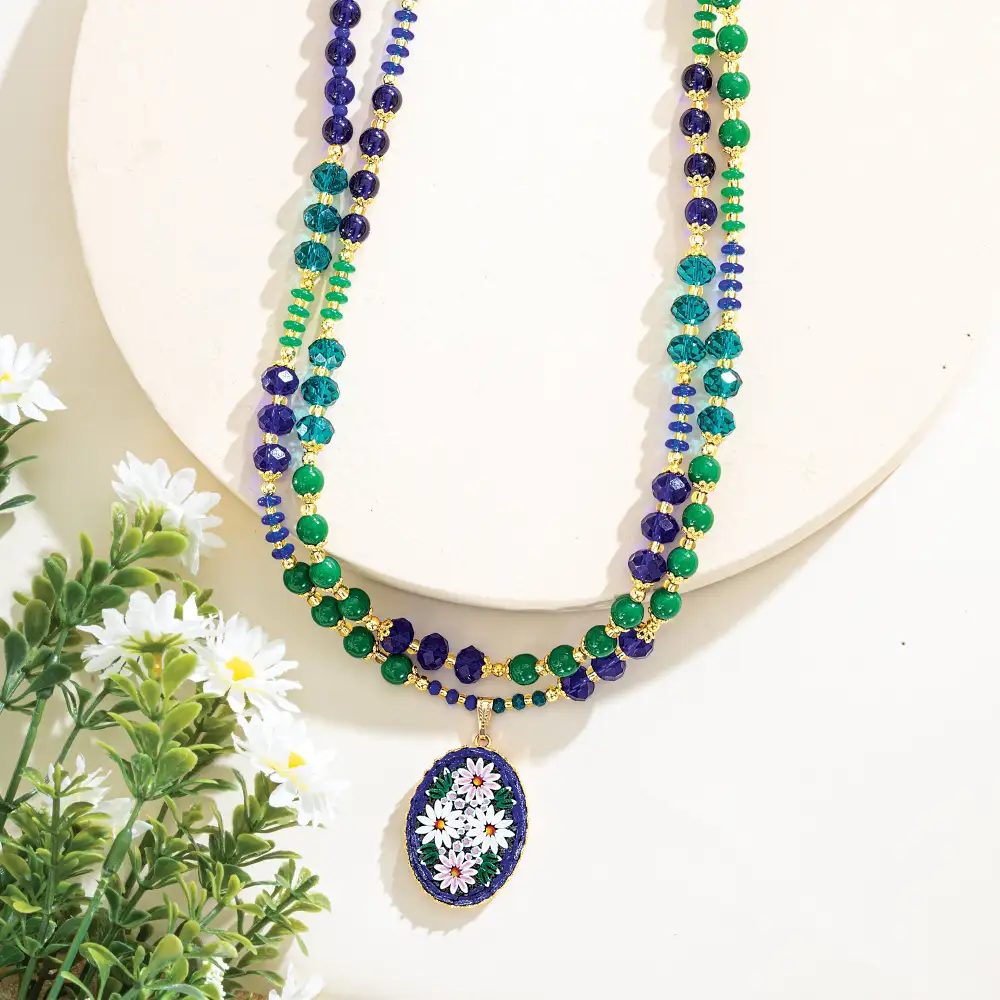 Gemstone Mosaic Floral Multi Strand Necklace