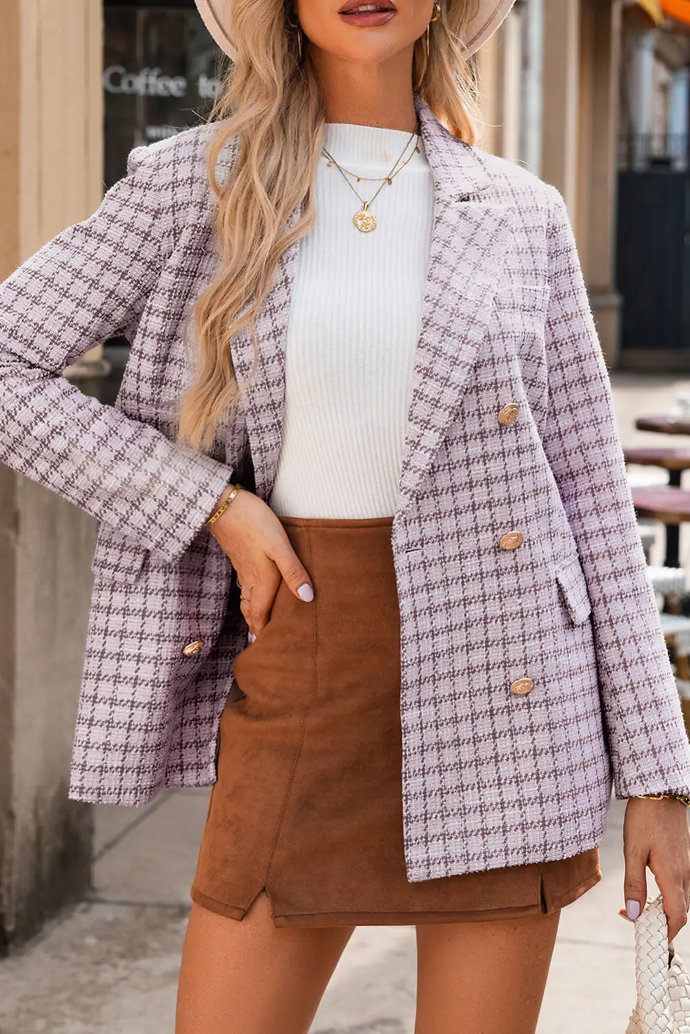 Women's Elegant Tweed Plaid Blazer