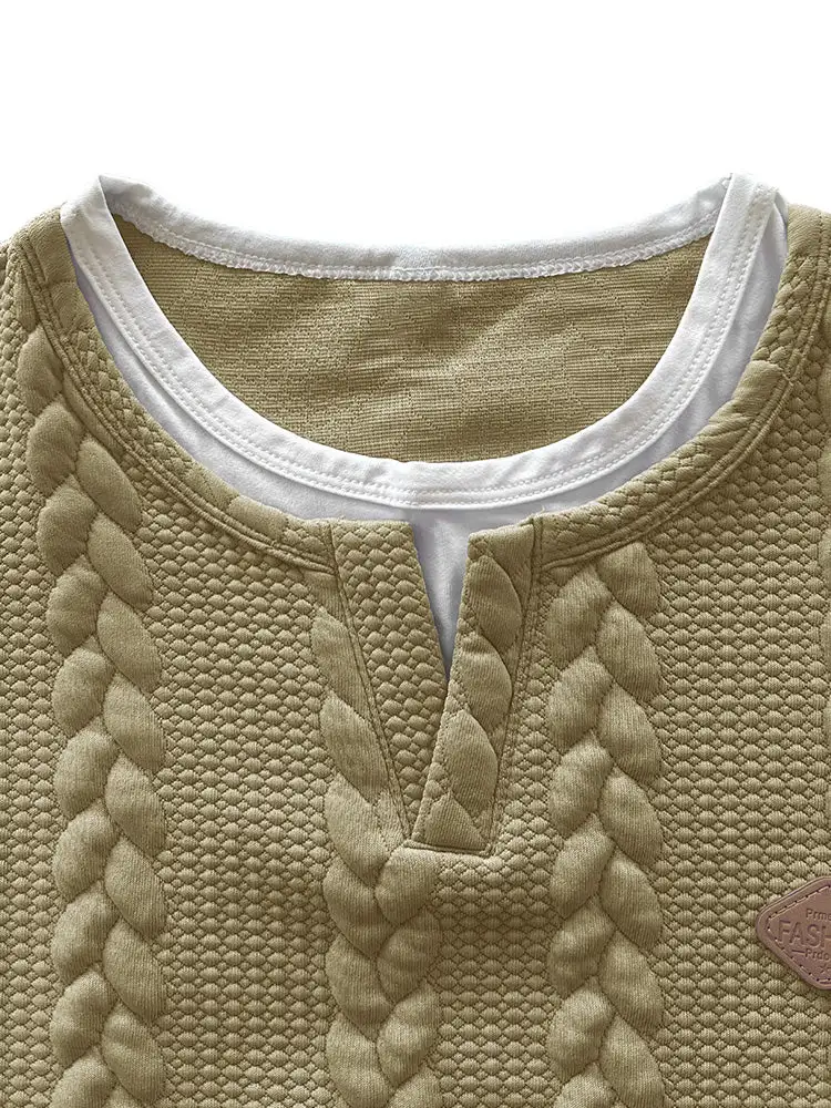 Cable Knit Faux Two-Piece Short Sleeve T-Shirt Two Set