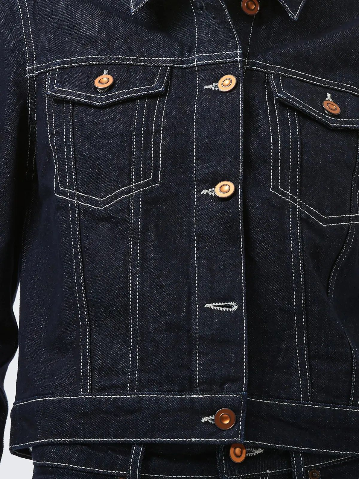 Cotton Contrast Dark Denim Long-Sleeved Jacket