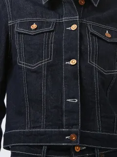 Cotton Contrast Dark Denim Long-Sleeved Jacket