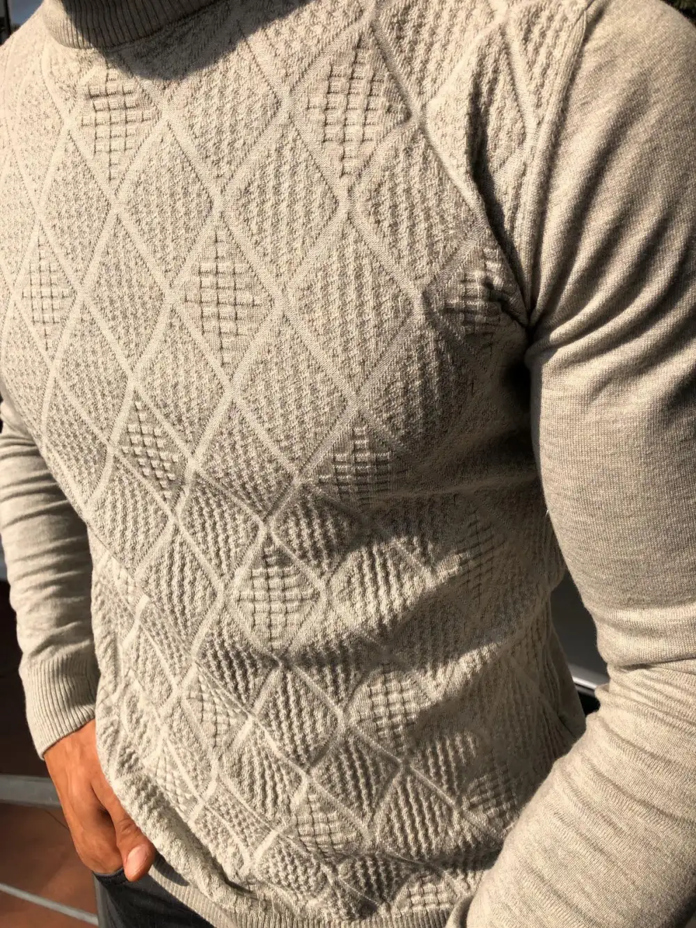 Classic Patterned Slim Fit Knit Turtleneck Sweater