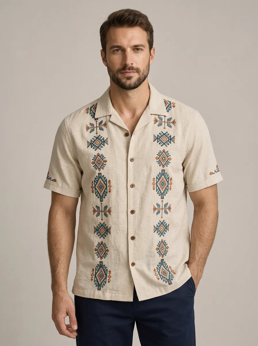 Men's Easygoing Geometric Boho Printed Shirt