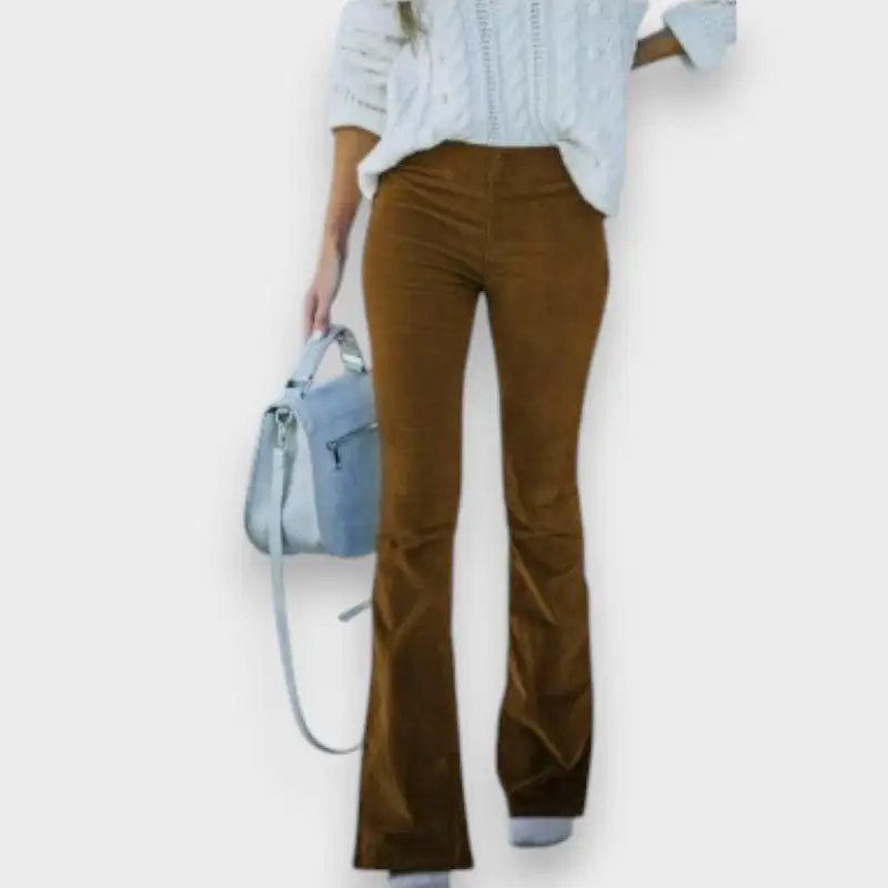 Corduroy Flared Leg High Waist Trousers