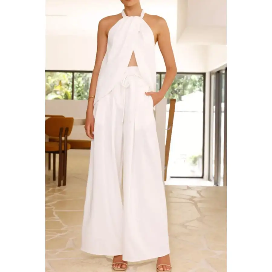 Halter Neck Top and Wide Leg Pants Set