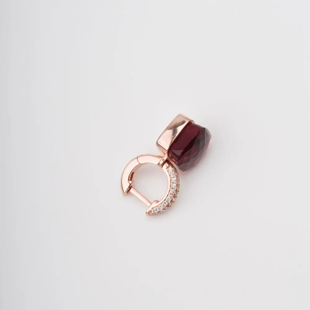 Red Cushion Cut Gemstone Hoop Sterling Silver Earrings