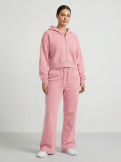 Women's Modern Washed Sport Inspired Cropped Hooded Jacket and Flare Pants Active Set