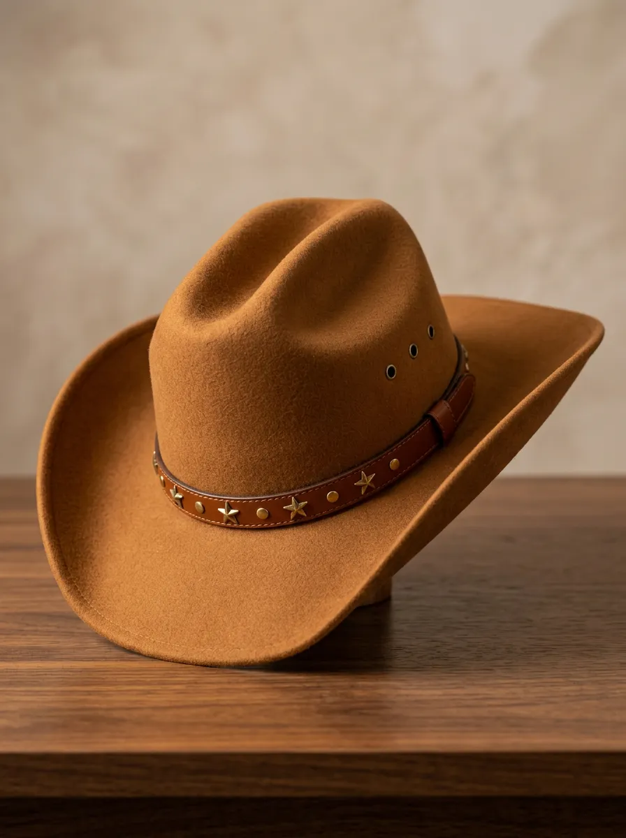 Unisex Felt Cowboy Hat with Star Accents and Stud Details