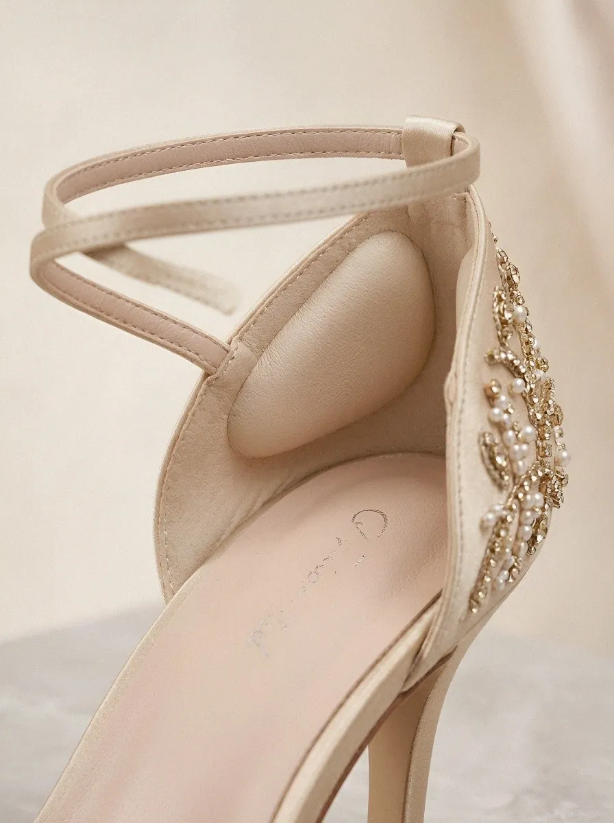 Rhinestone Pearl Floral Ankle-Strap Women's Formal High Heels