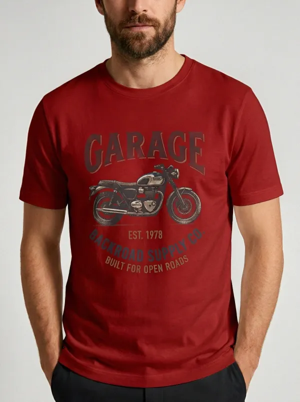 Men's Motorcycle Garage Backroad Supply Printed T-shirt