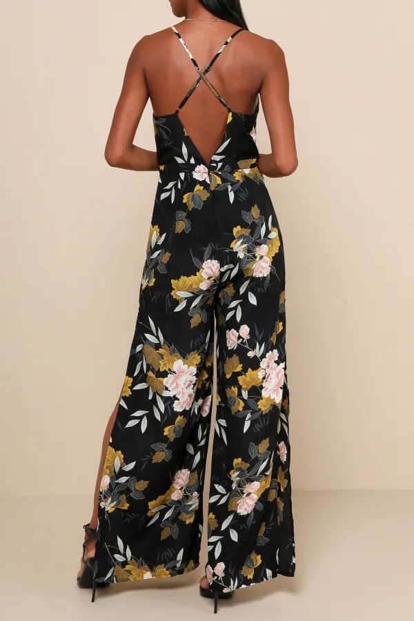 Casual Style Floral Print Wide-Leg Jumpsuit