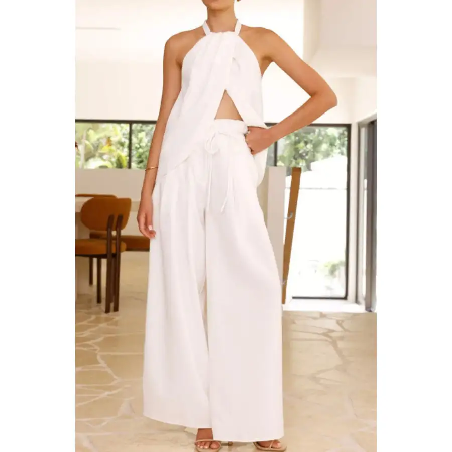 Halter Neck Top and Wide Leg Pants Set