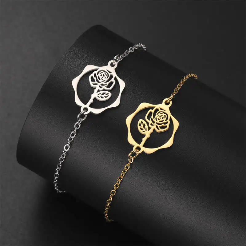 Titanium Steel Birth Flower Bracelet