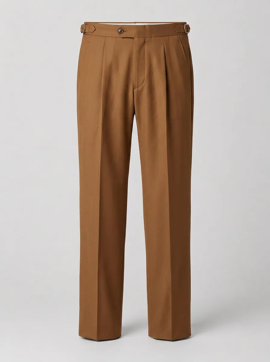 Men's Classic Brown Pleated Side-Adjuster Formal Trousers