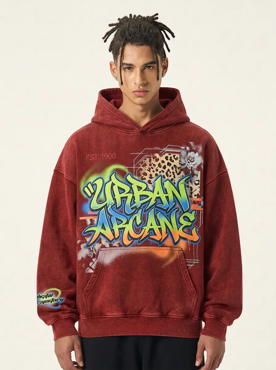 Men's City Inspired Streetwear Graffiti Leopard Hoodie