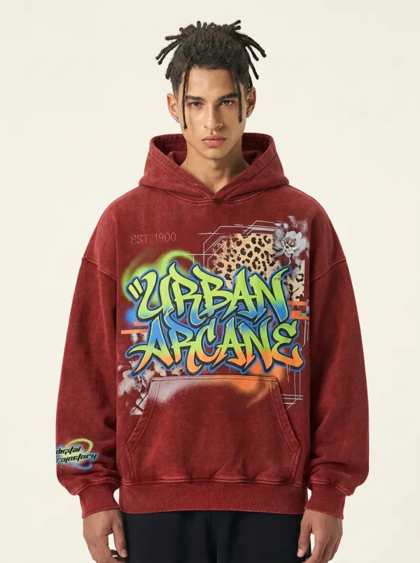Men's City Inspired Streetwear Graffiti Leopard Hoodie