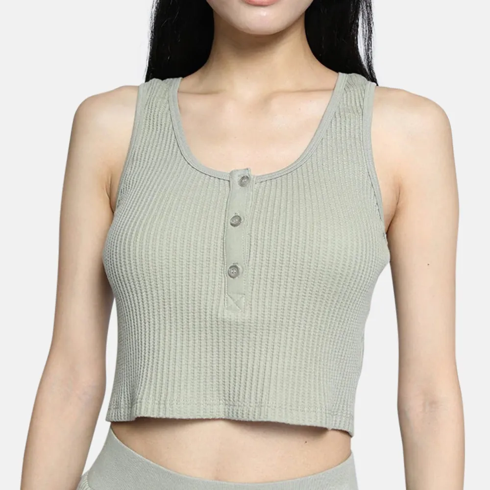 Henley Cotton Cropped Tank Top