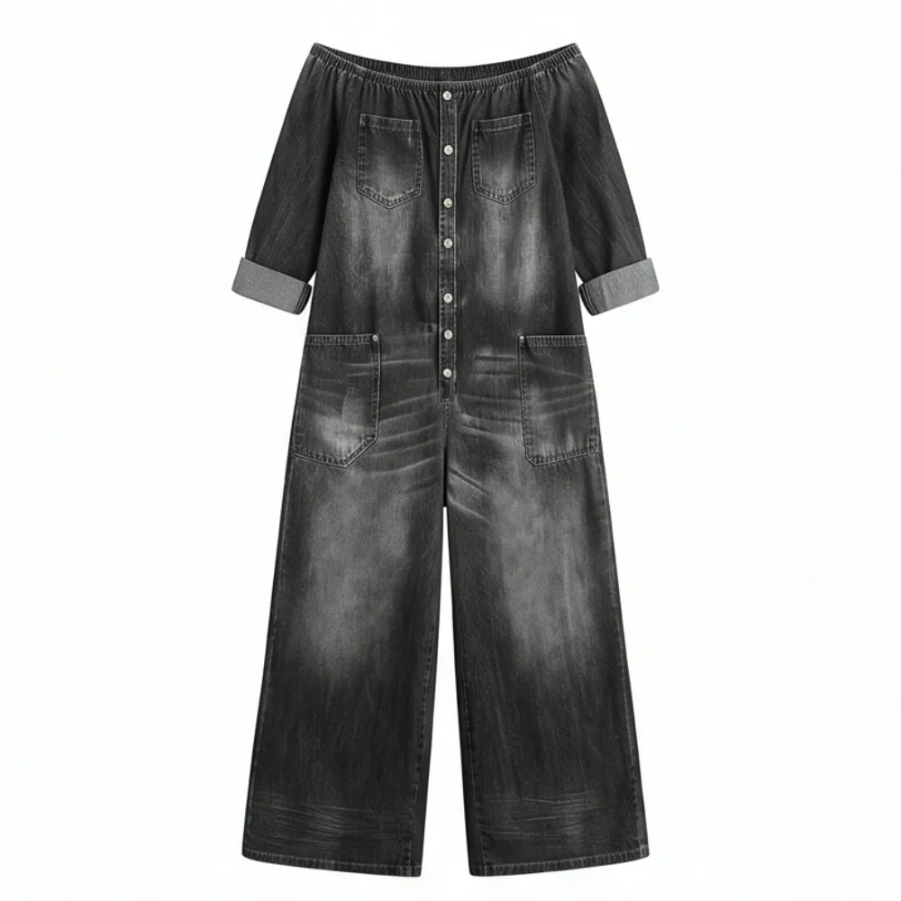 Off Shoulder Denim Jumpsuit