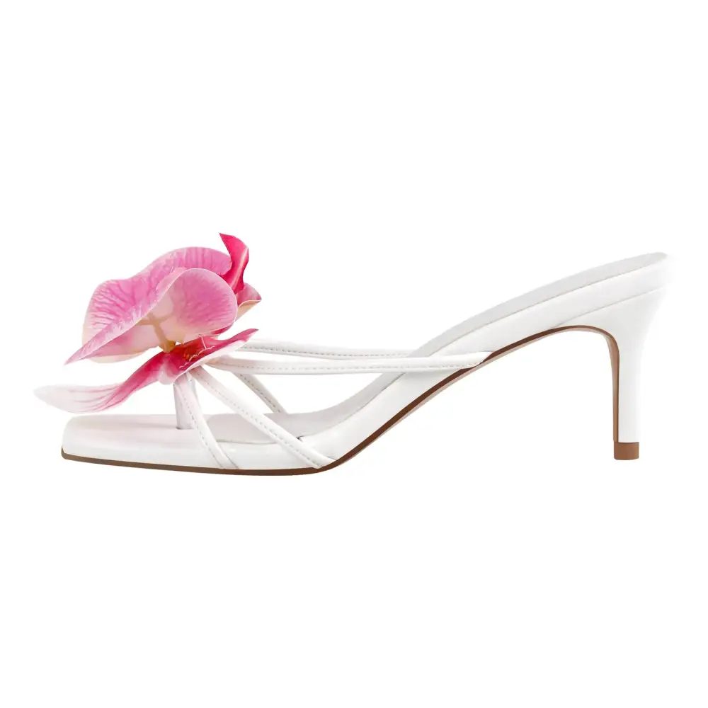 Flower Square Toe Thong Mule Sandals