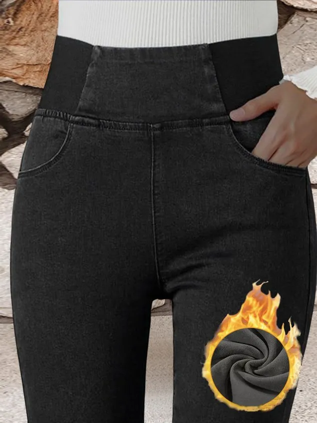 Women's Elasticity Waist Stretchy Loose Plain Denim Jeans