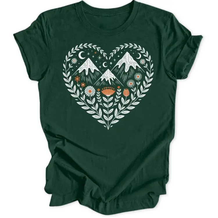 Mountain Flowers Heart Unisex T-Shirt