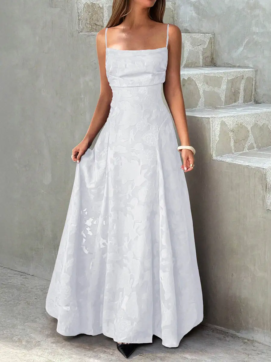 Jacquard Pleated Neck Maxi Dress
