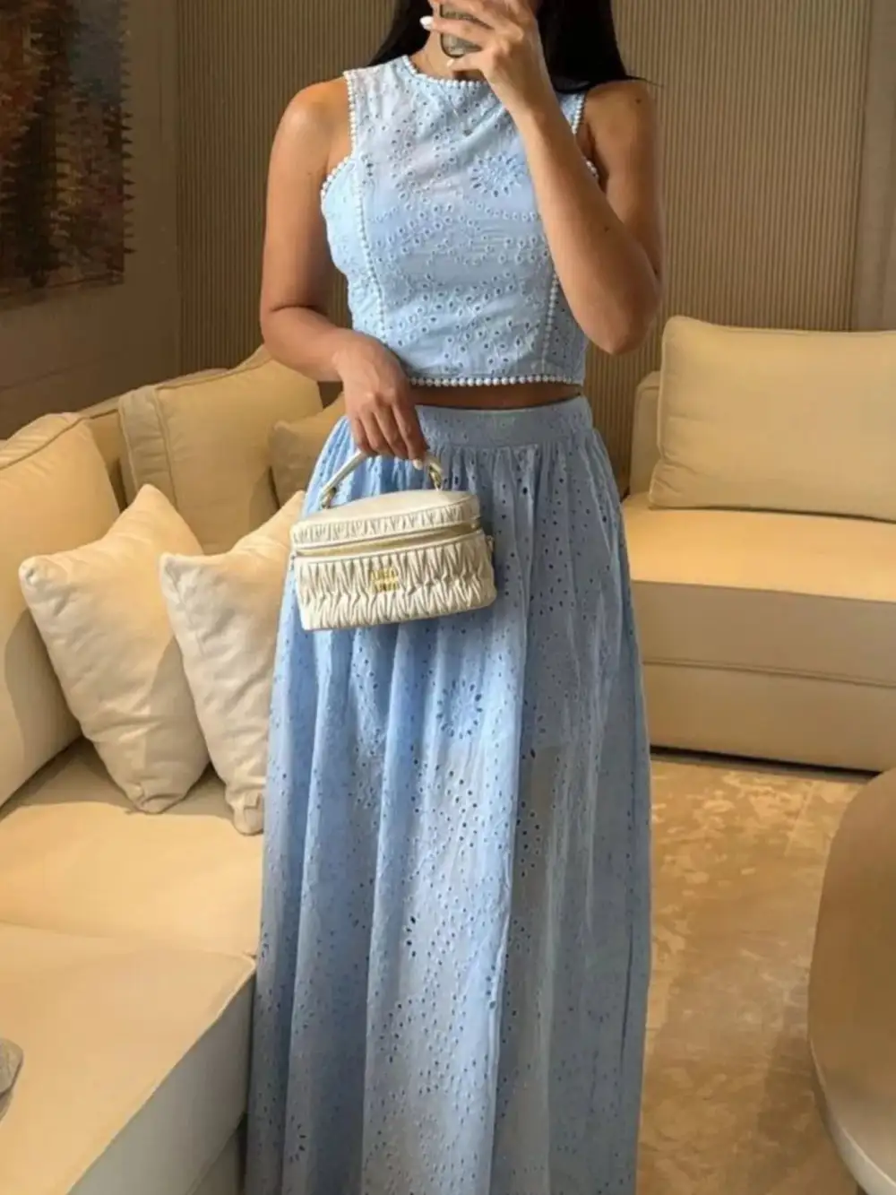 Cropped Eyelet Coordinated Set