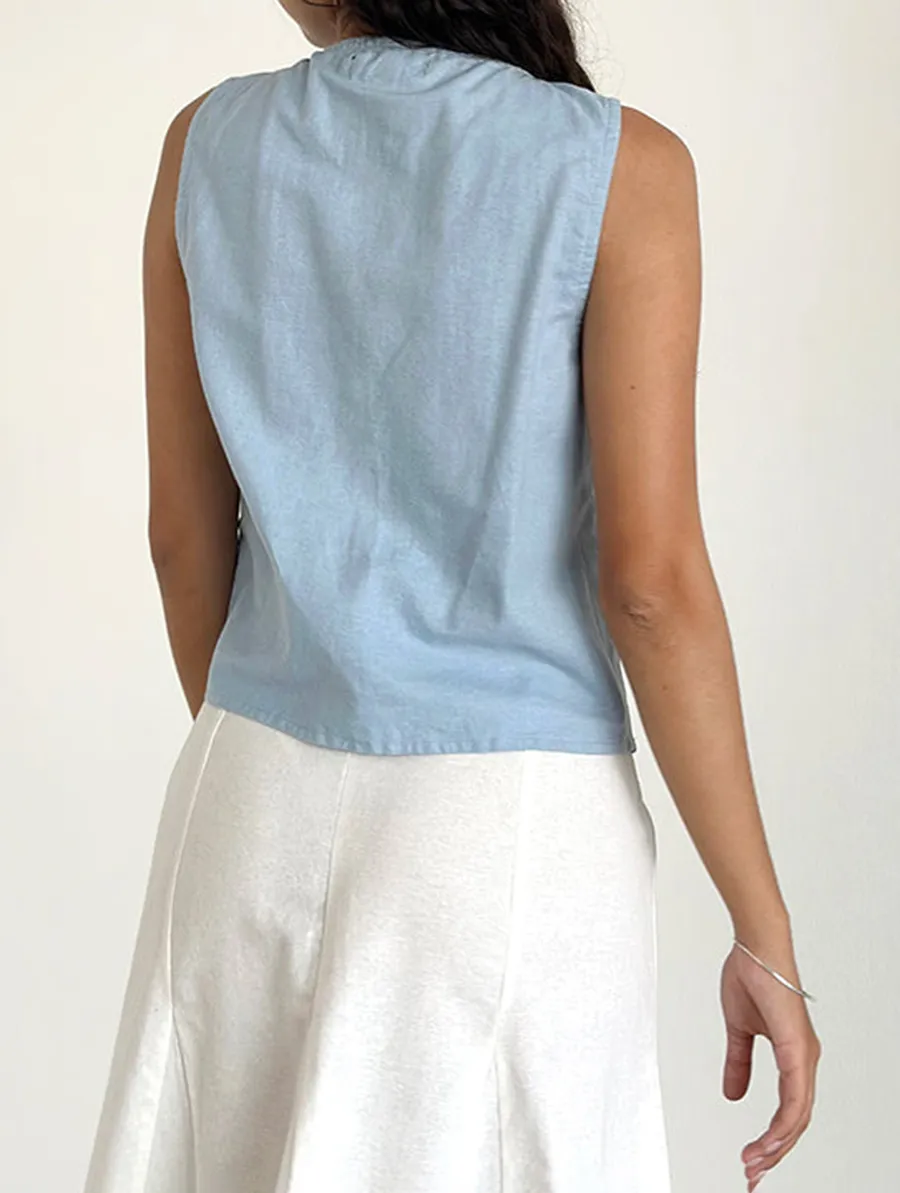 Nantucket Blue Tie Front Top