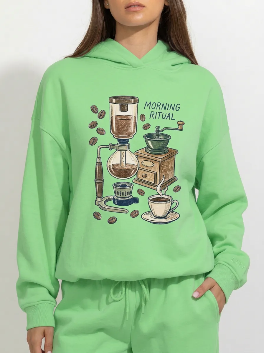 Women's Coffee-Inspired Morning Ritual Siphon Grinder Printed Hoodie