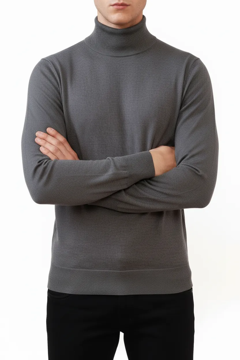 Structured Slim Fit Viscose Turtleneck Sweater
