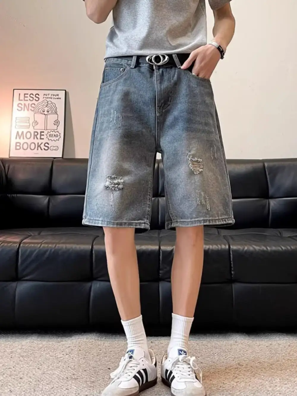 Refined Men's Full Size Ripped Wide Leg Denim Shorts