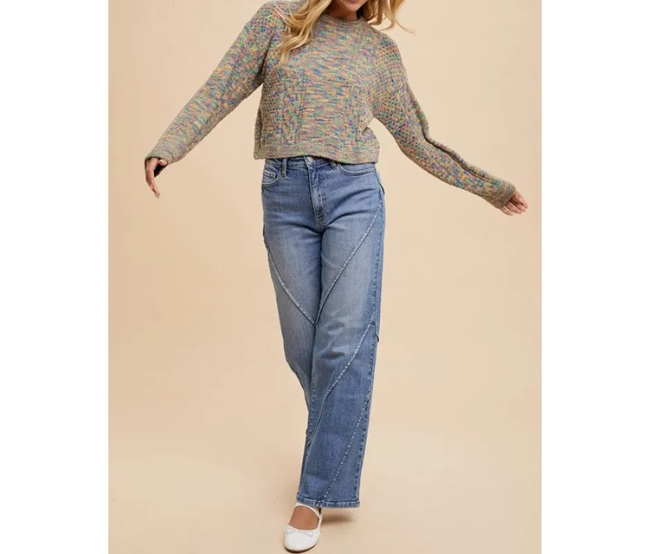 Decorative Seams Wide Leg Jeans
