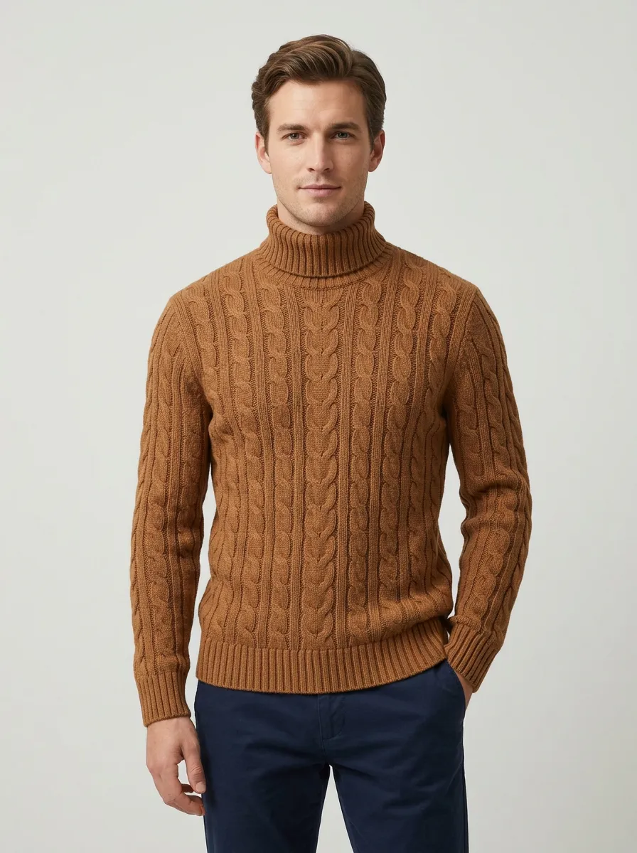 Men's Smart Casual Cable Knit Turtleneck Sweater