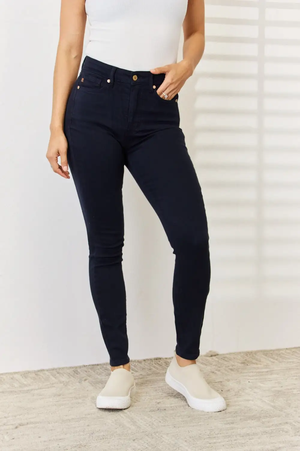 Garment Dyed Tummy Control Skinny Denim Jeans