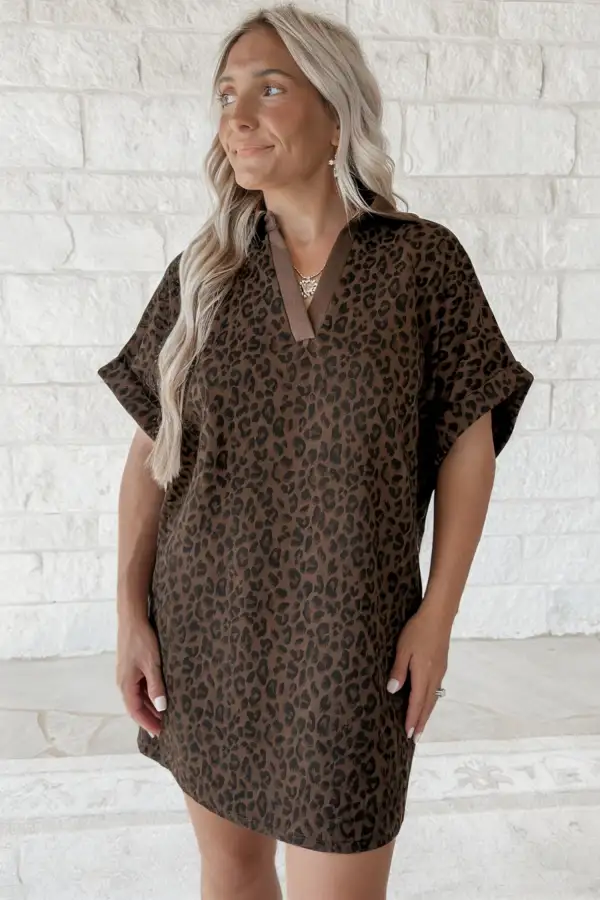 Animal Print V Neck Mini Dress