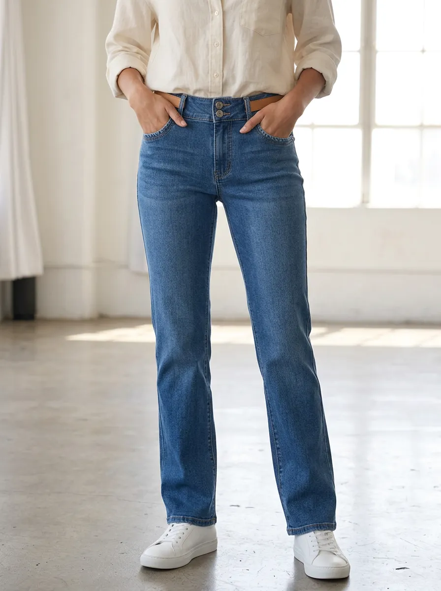 Women's Casual Daily Wear Double Button Denim Pants