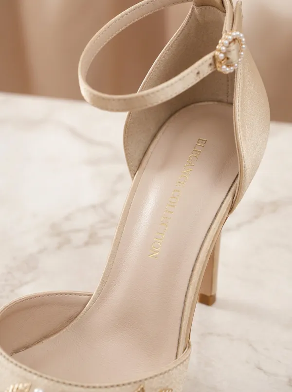 Pearl Buckle-Strap Ankle-Strap Bridal Women's Formal High Heels