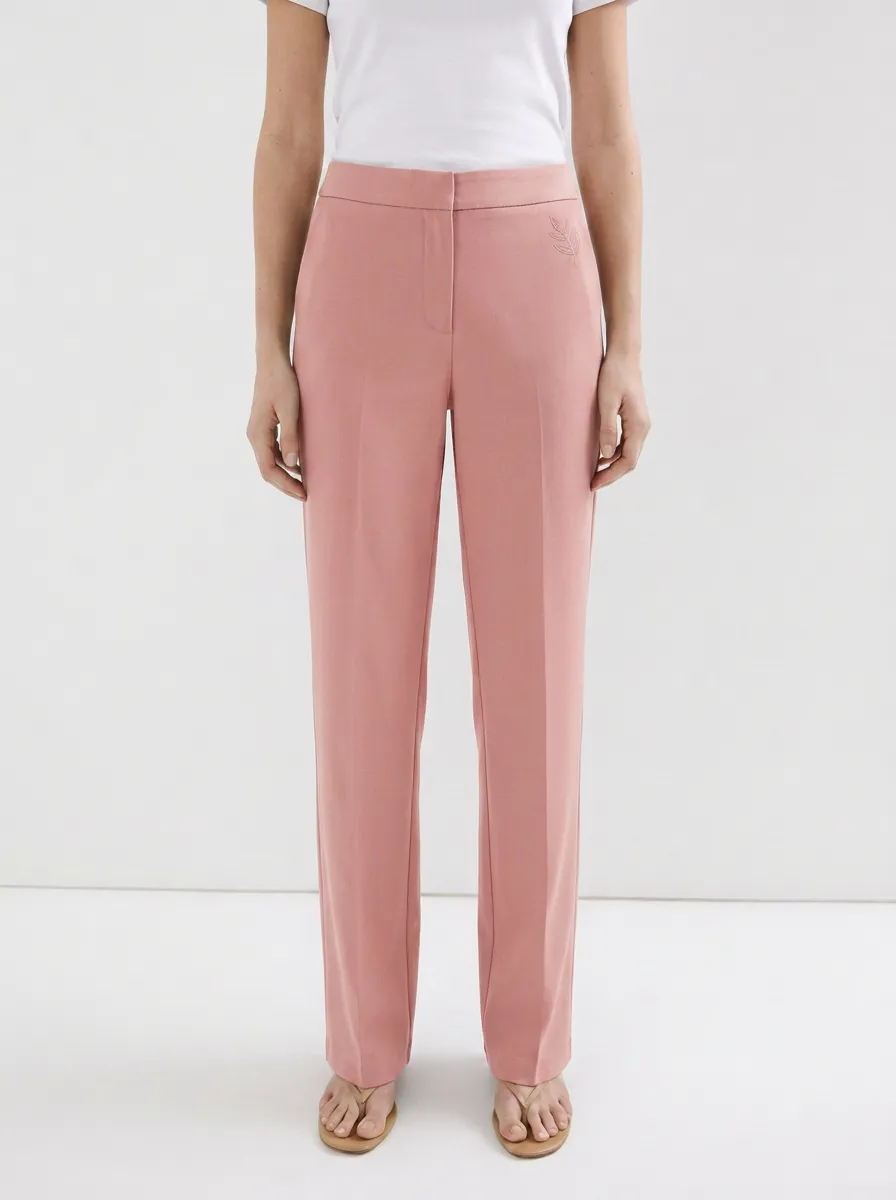 Women's Minimalist Leaf Embroidery Mid-Rise Straight Leg Pants