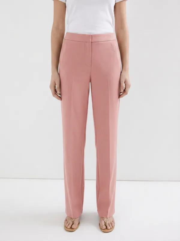 Women's Minimalist Leaf Embroidery Mid-Rise Straight Leg Pants