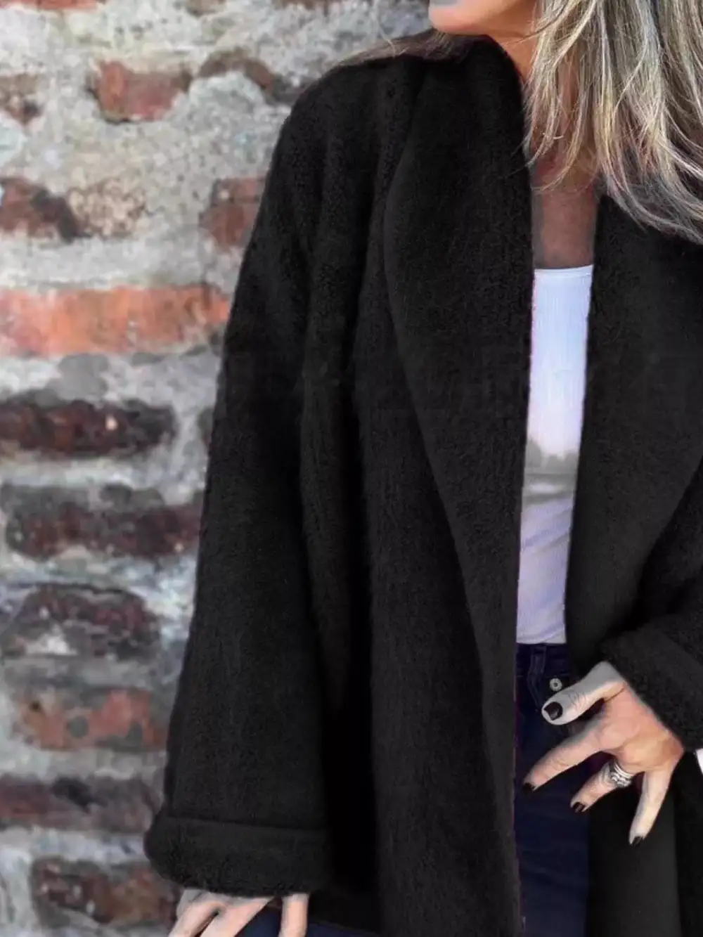 Open Front Long Sleeve Fluffy Jacket