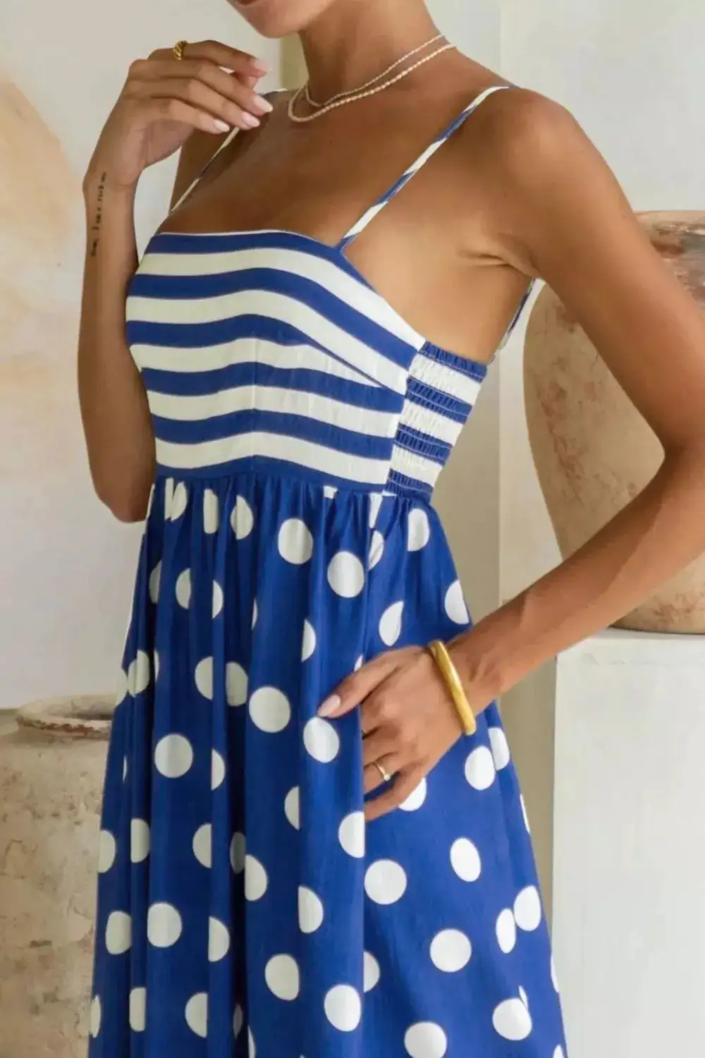 Striped Polka Dot High Waist Maxi Dress