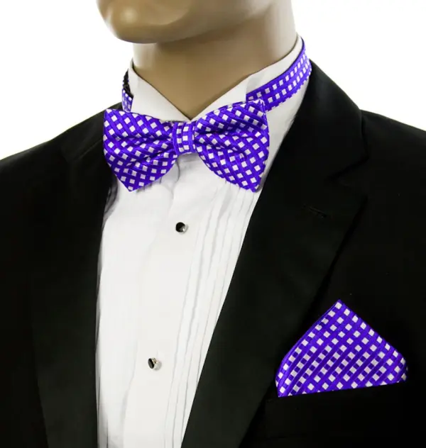 Ceremonial Checkered Silk Bow Tie Set