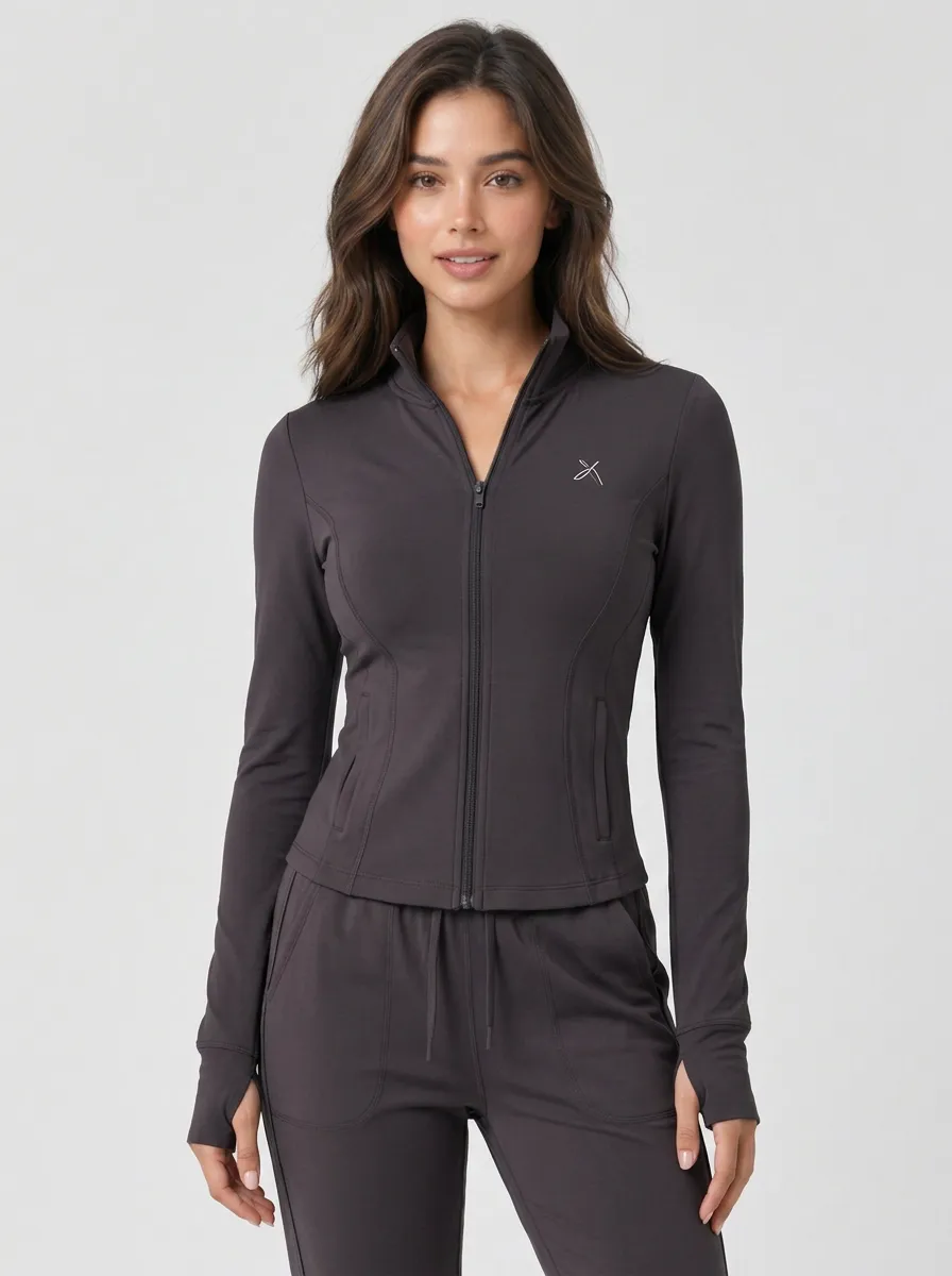 Women's Fitness Yoga Dusty Rose Zip-Up Tracksuit Set