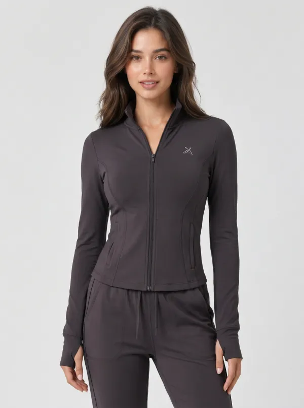 Women's Fitness Yoga Dusty Rose Zip-Up Tracksuit Set
