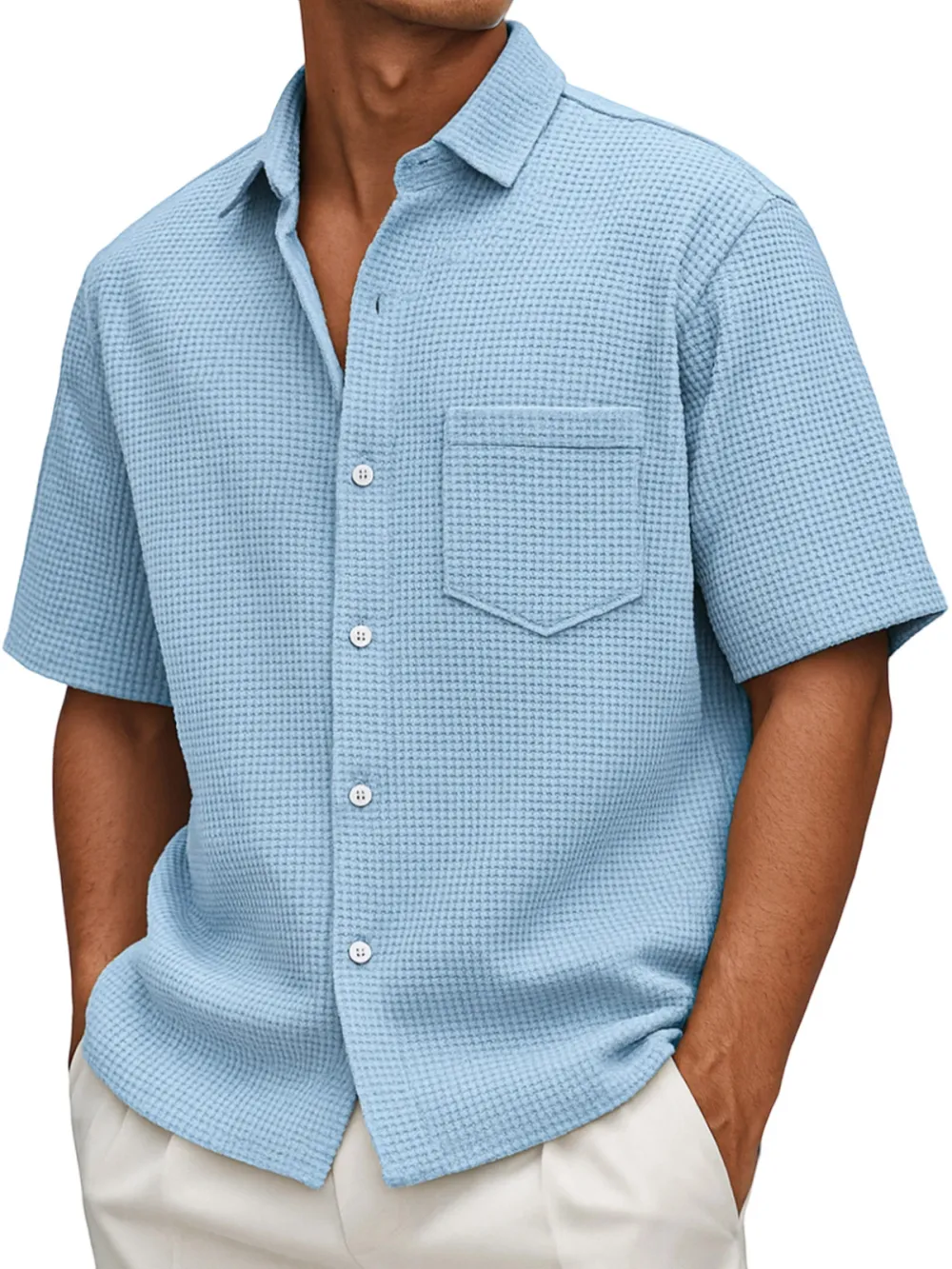 Everyday Textured Knit Button Front Shirt