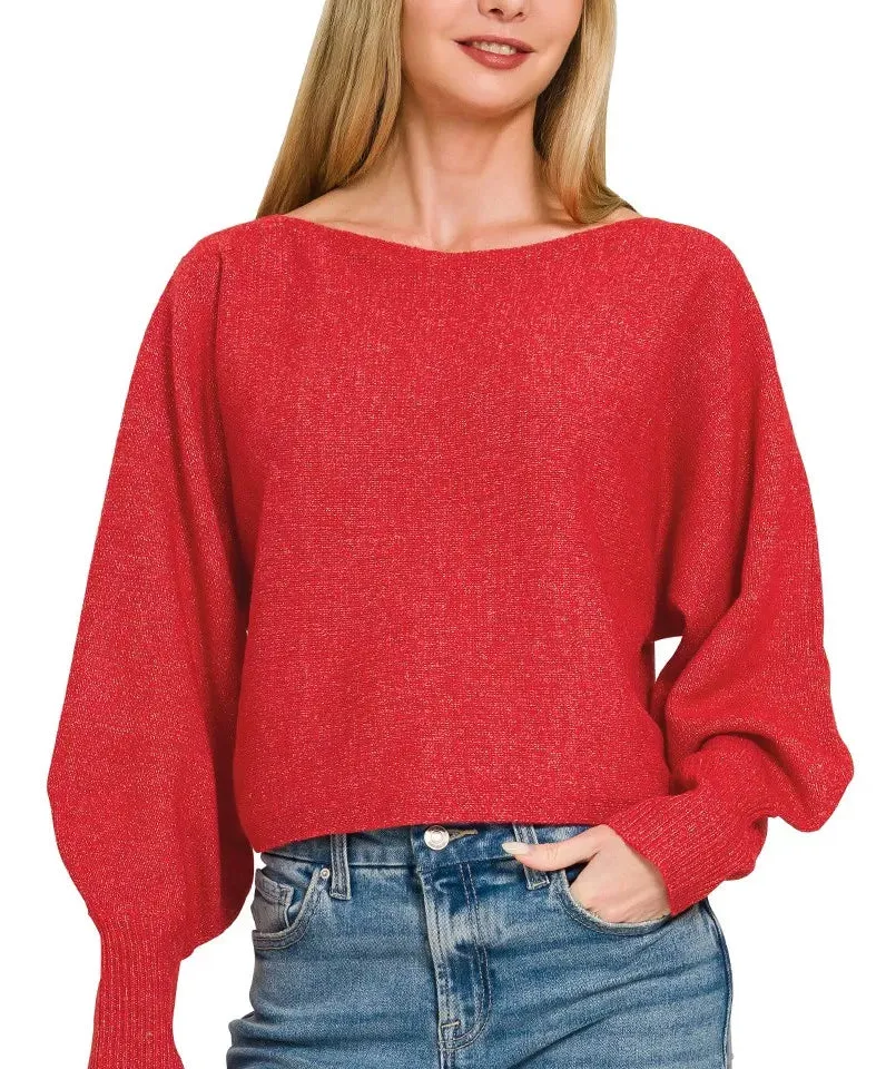 Relaxed Boat Neck Balloon Sleeve Sweater