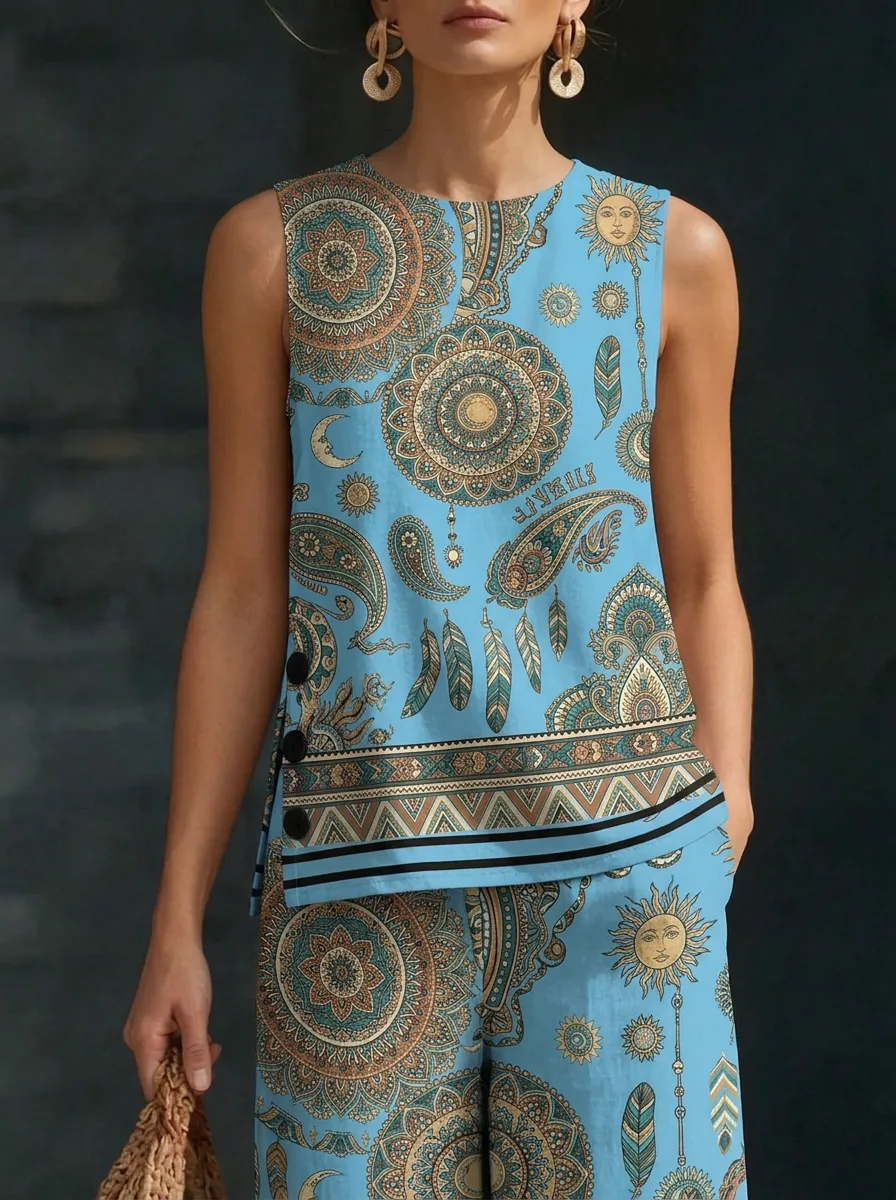 Women's Bohemian Mandala Paisley Printed Sleeveless Set