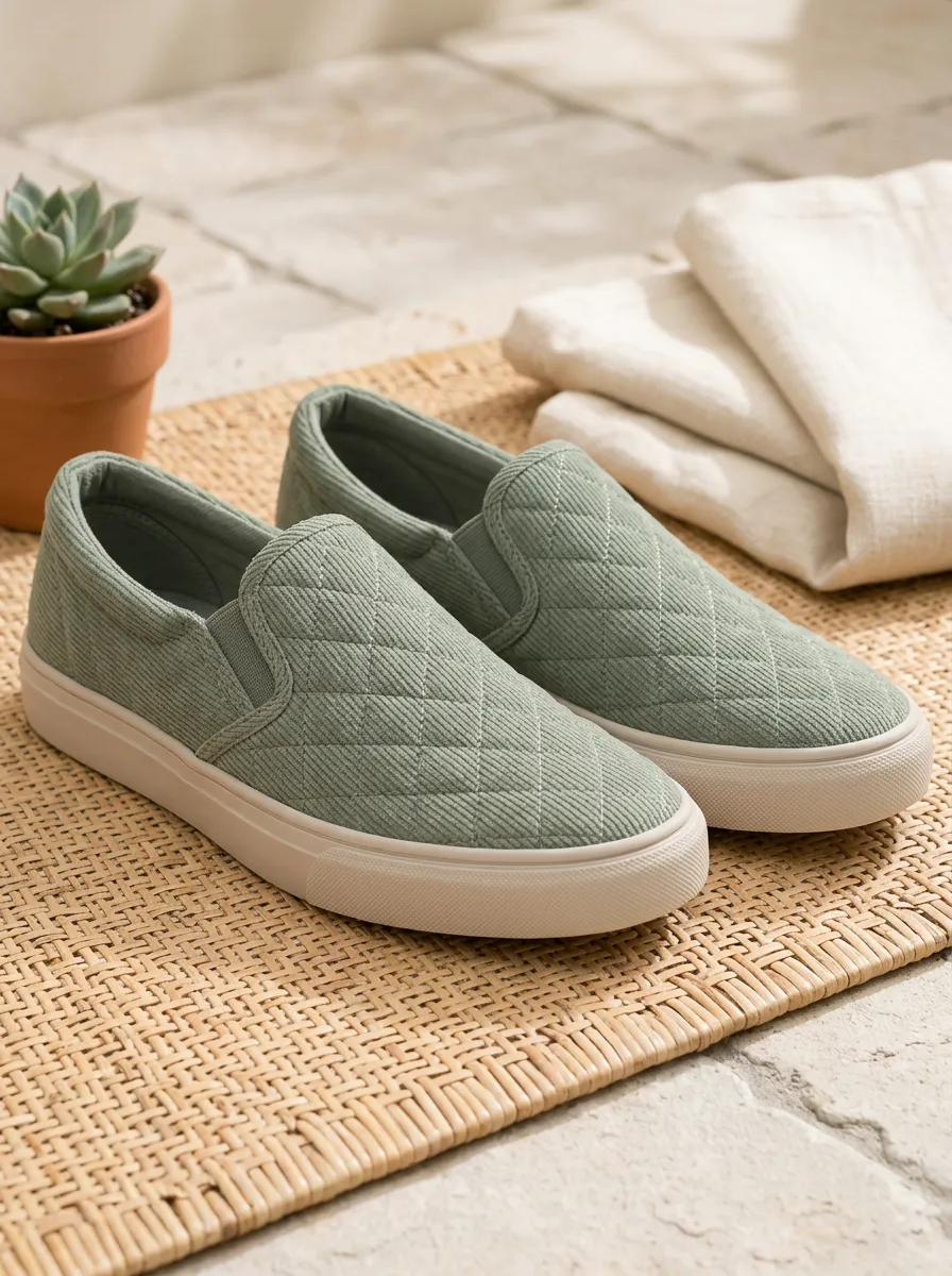 Women's Quilted Corduroy Creative Slip-On Skate Shoes
