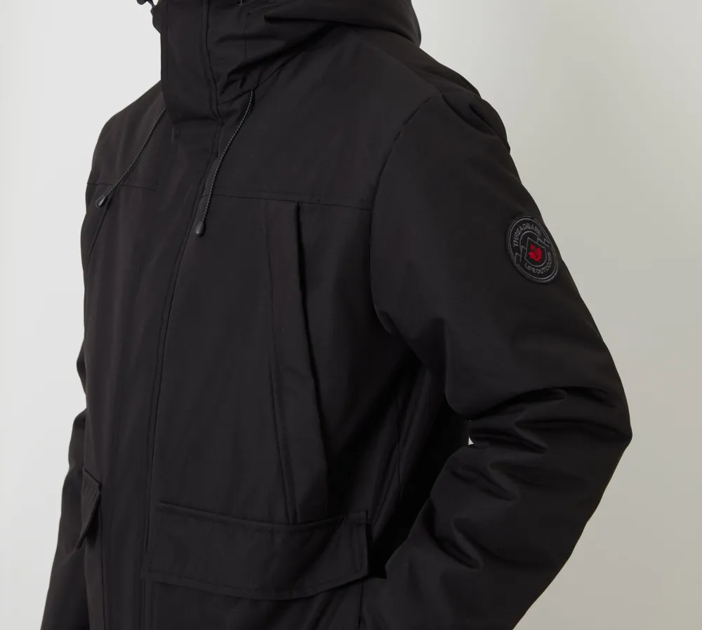 Men's Black Water-Resistant Longline Hooded Puffer Jacket