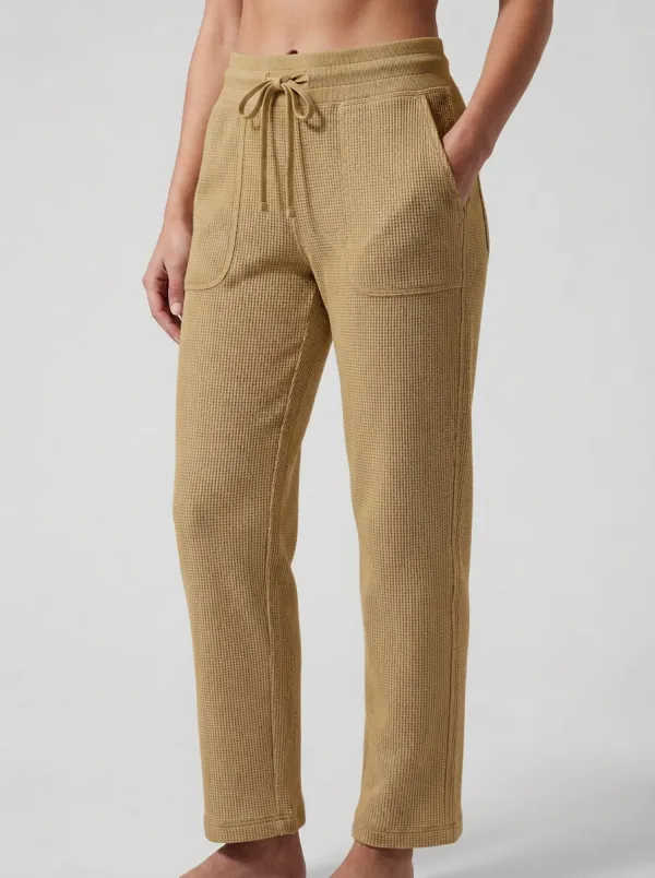 Women's Casual Beige Waffle Knit Drawstring Lounge Pants